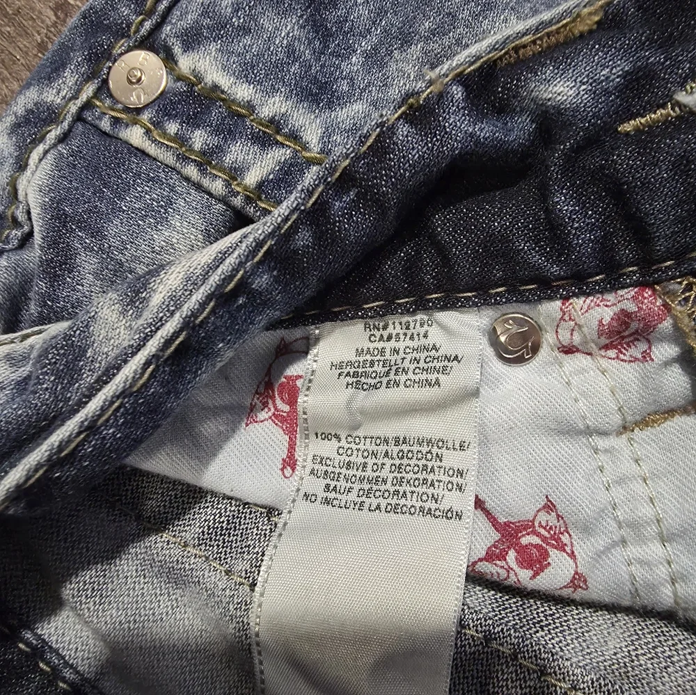 True Religion Men's 28x32 Straight Leg Acid Wash Jeans